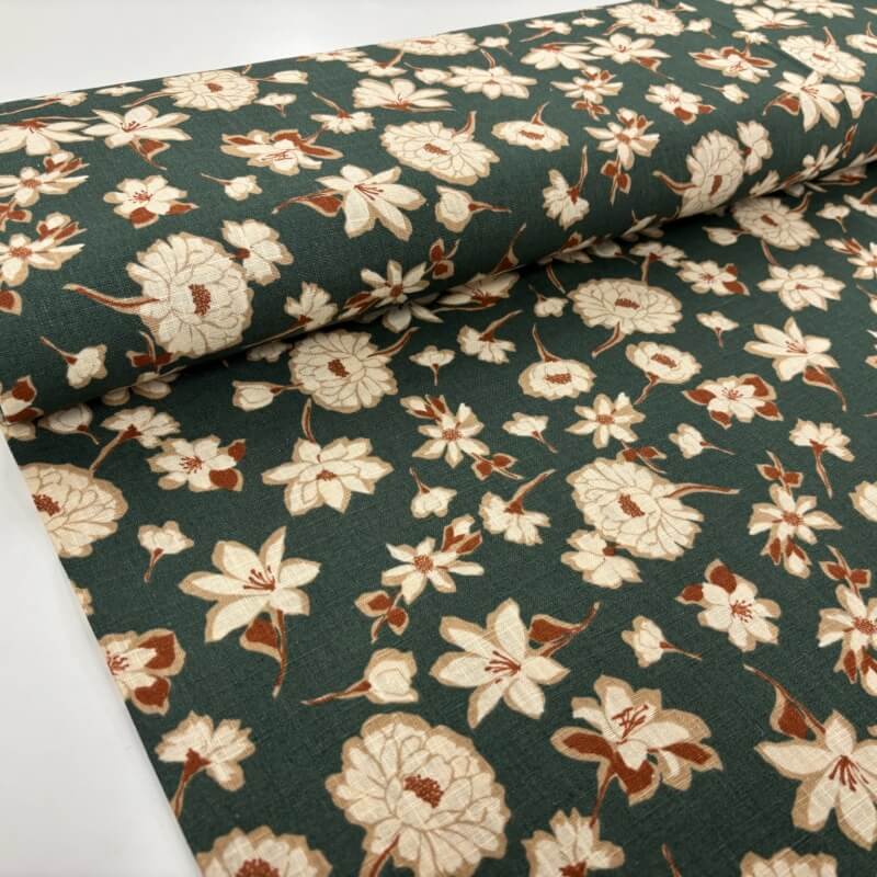 Image of Green Floral Washed Rayon Cotton