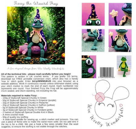 Wee Woolly Wonderful Fizzy the Wizard Frog Patterns