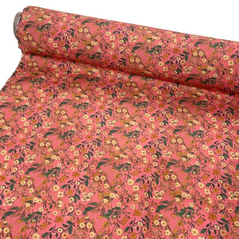 Image of Coral Flowers Cotton Poplin
