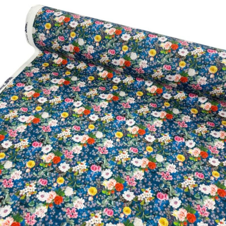 Bright Flowers on Royal Cotton Poplin