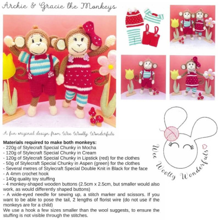 Wee Woolly Wonderful Archie and Gracie the Monkeys Patterns