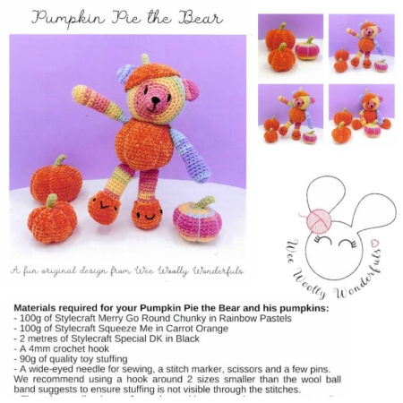 Wee Woolly Wonderful Pumpkin Pie the Bear Patterns