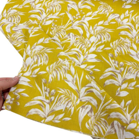 Tropical Leaves Mustard Linen Cotton Blend