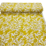 Tropical Leaves Mustard Linen Cotton Blend
