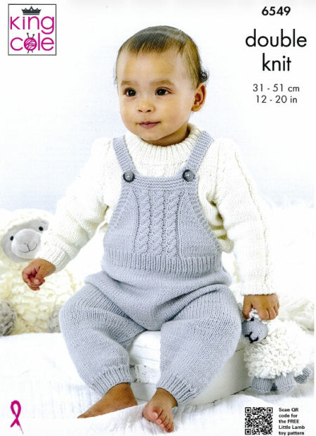 King Cole Dungarees, Pinafore, Sweater, Cardigan and Bootees Pattern 6549