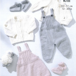 King Cole Dungarees, Pinafore, Sweater, Cardigan and Bootees Pattern 6549