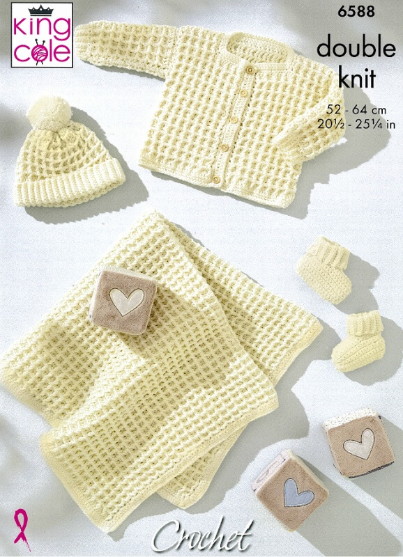 Image of King Cole Crochet Baby Waffle Stitch Set Pattern 6588