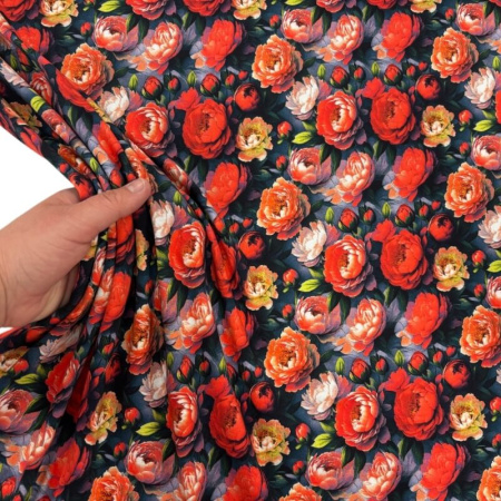 Red Peonies Cotton Jersey
