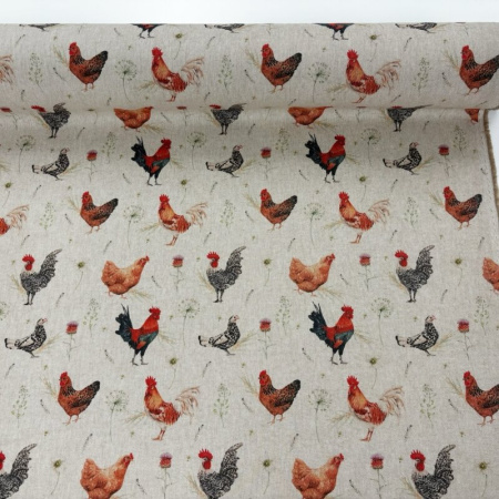Chickens Linen Look Panama