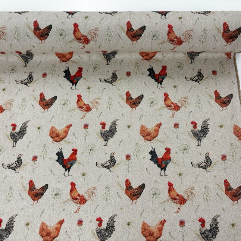 Image of Chickens Linen Look Panama