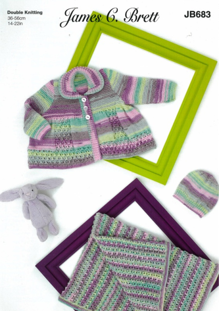 James Brett Matinee Coat, Hat and Blanket Pattern JB683