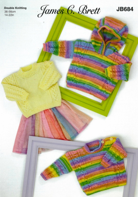 James Brett Sweater and Hooded Sweater Pattern JB684