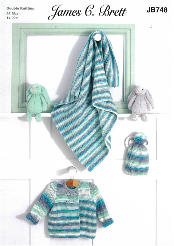 Image of James Brett Cardigan, Blanket and Hat Pattern JB747