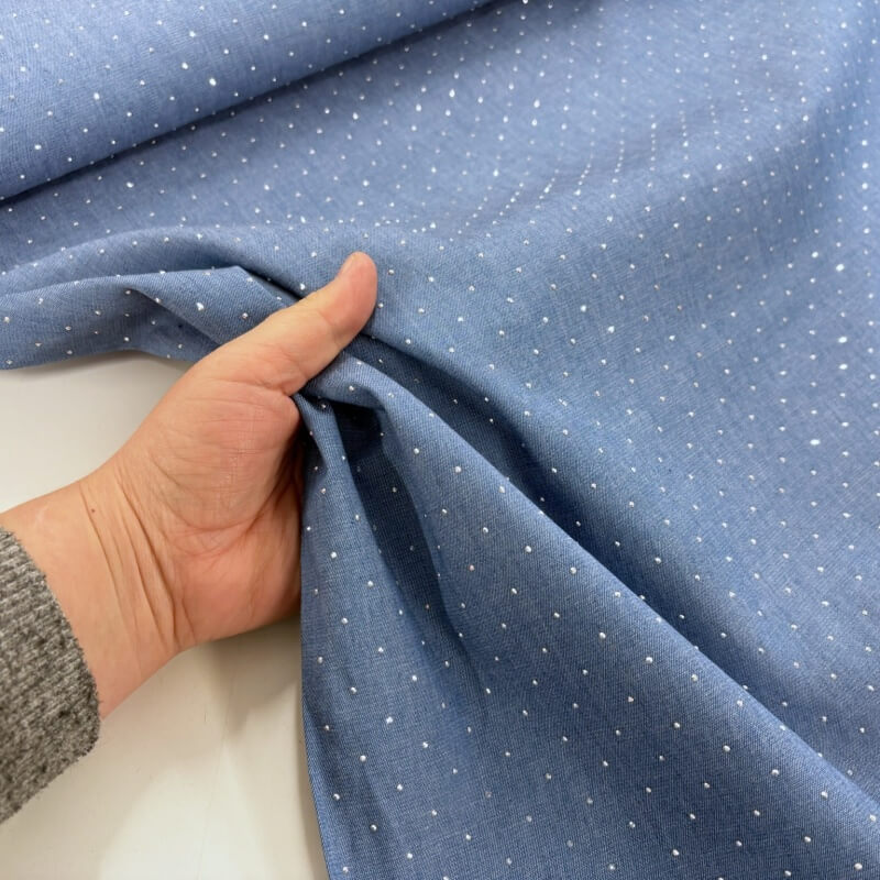 Image of Diamanté Stud Cotton Chambray