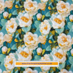 White Painted Peonies Cotton Poplin