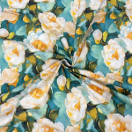 White Painted Peonies Cotton Poplin
