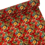 Winter Foliage Crimson Christmas Polycotton