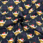 Highland Cow Tartan Christmas Polycotton