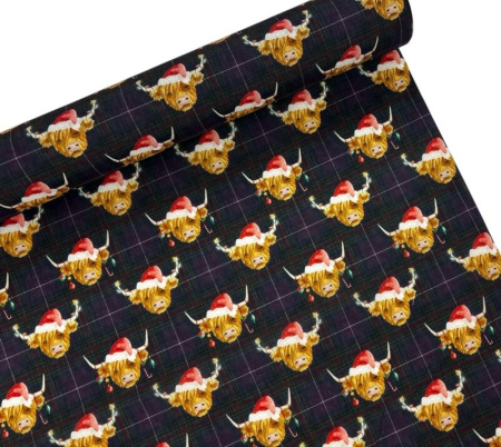 Highland Cow Tartan Christmas Polycotton