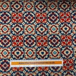 Red and Blue Crochet Squares Fabric