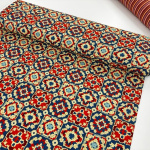 Red and Blue Crochet Squares Fabric