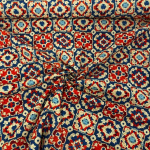 Red and Blue Crochet Squares Fabric