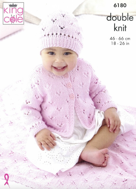King Cole Cardigan, Hat and Blanket Pattern 6180