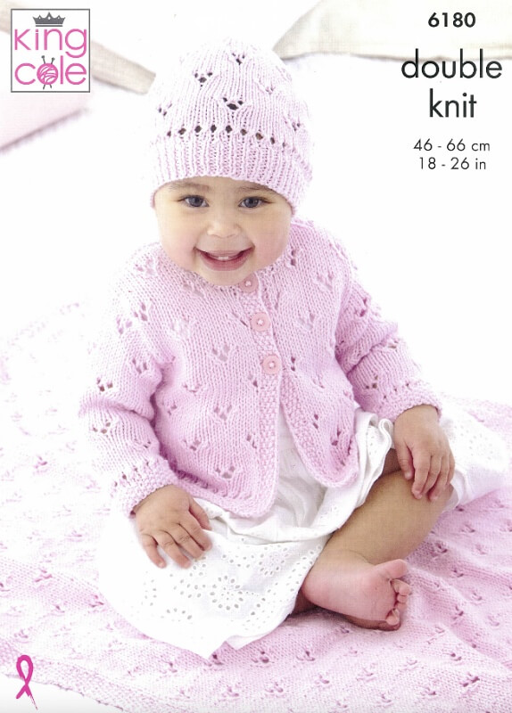 Image of King Cole Cardigan, Hat and Blanket Pattern 6180