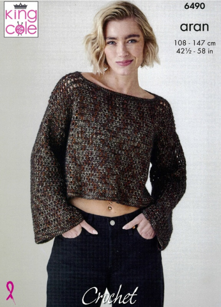 King Cole Crochet Long Sleeve Top and Vest Pattern 6490