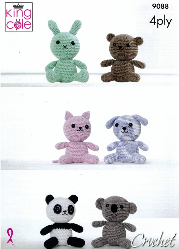 Image of King Cole Crochet Animal Toys Pattern 9088