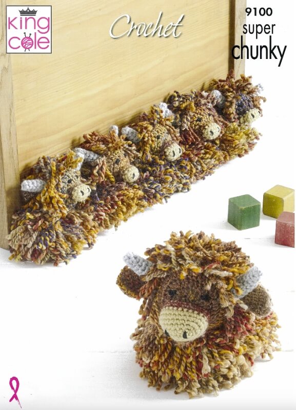 Image of King Cole Crochet Highland Cow Door Stop and Excluder Pattern 9100