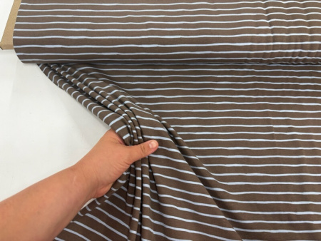 Dusty Brown and Blue Stripe Cotton Jersey