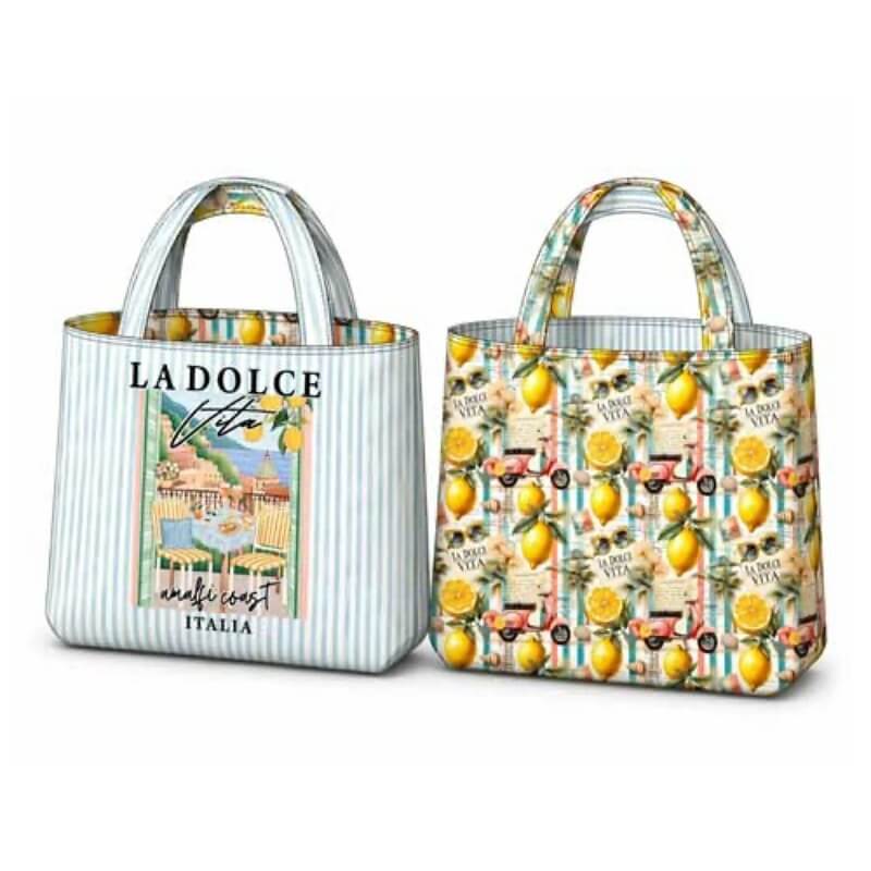 Image of Dolce Vita Lemons Printed Canvas Reversible Bag Panel