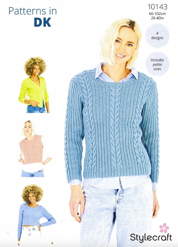 Image of Stylecraft Tank, Sweater and Cardigan Pattern 10143