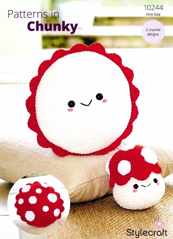 Image of Stylecraft Crochet Toadstool Plushie and Cushion Pattern 10244