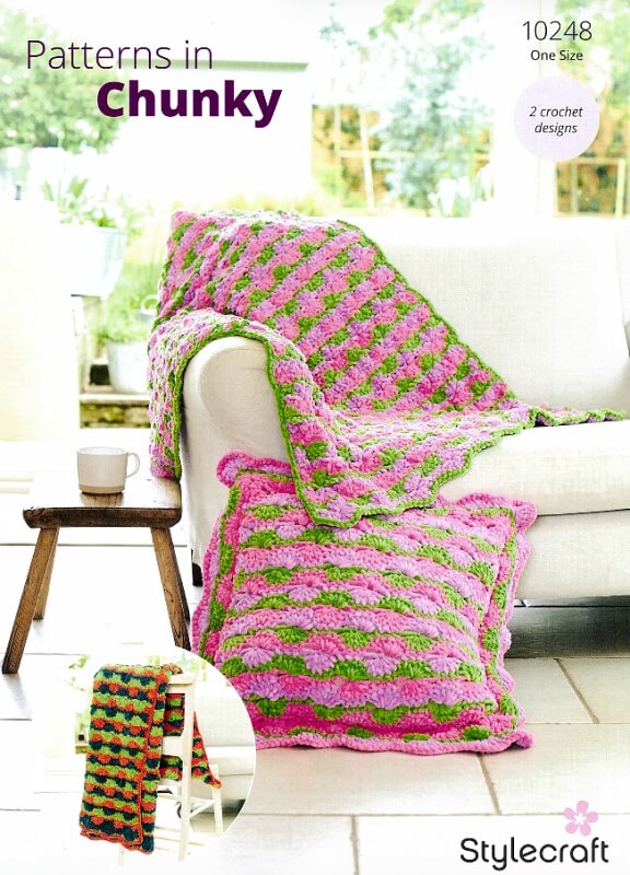 Image of Stylecraft Crochet Blankets and Cushion Cover Pattern 10248