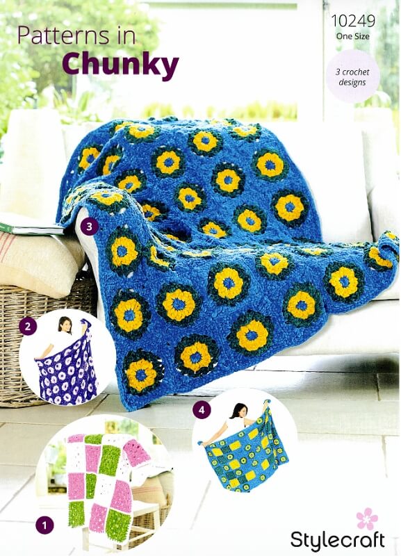 Image of Stylecraft Crochet Motif Blankets Pattern 10249