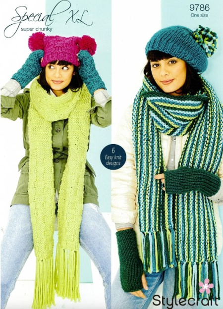 Stylecraft Scarves, Wrist-warmers, Beret and Hat Pattern 9786