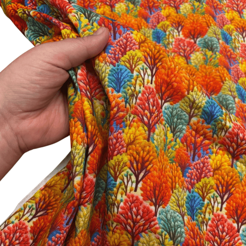 Embroidery Effect Autumn Trees Quilting Cotton