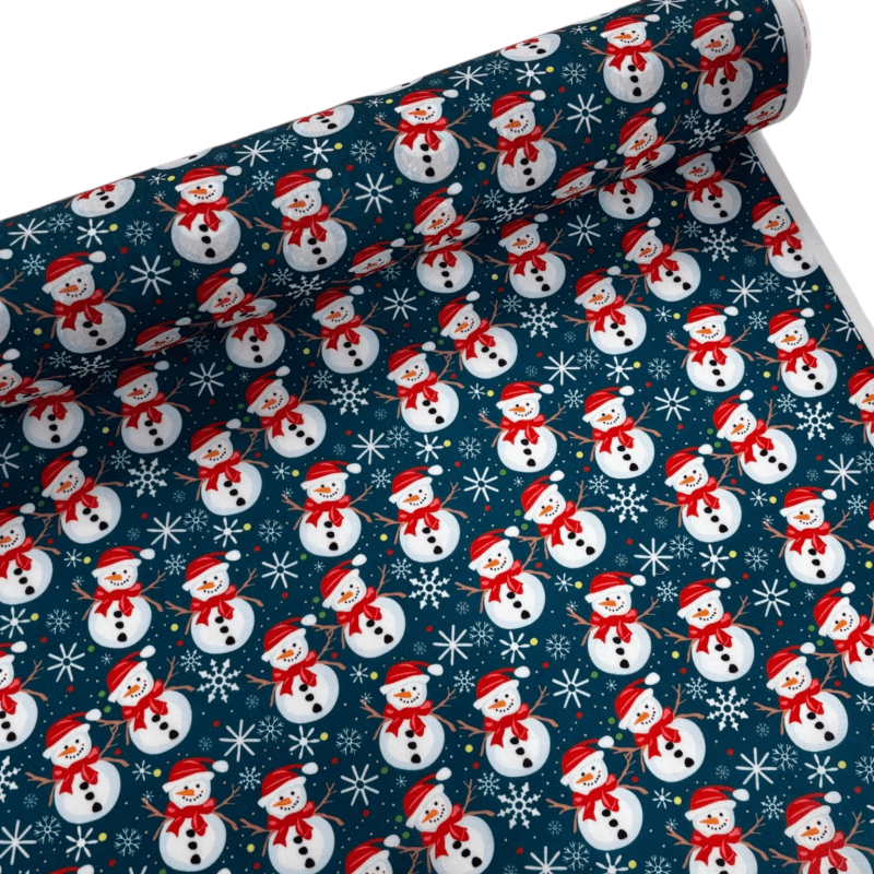 Snowman on Teal Christmas Polycotton
