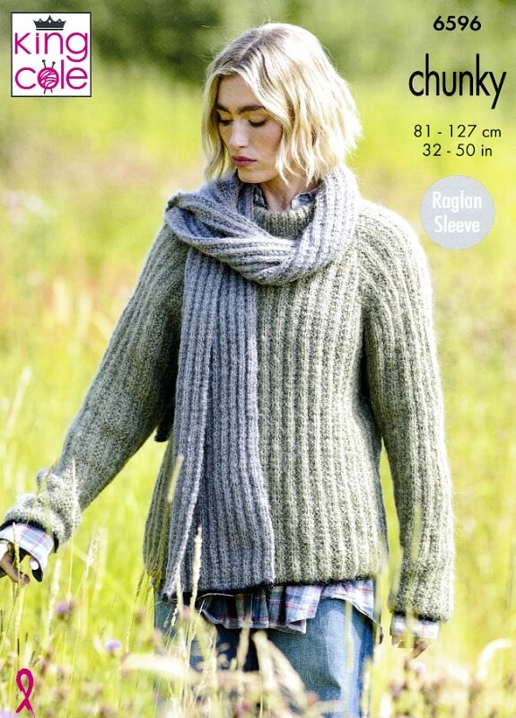 King Cole Sweater, Cardigan and Scarf Pattern 6596