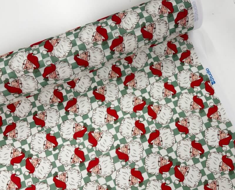 Retro Santa Grid Christmas Polycotton