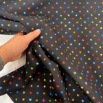 Multicoloured Stars on Black Polycotton