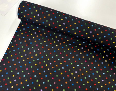 Multicoloured Stars on Black Polycotton