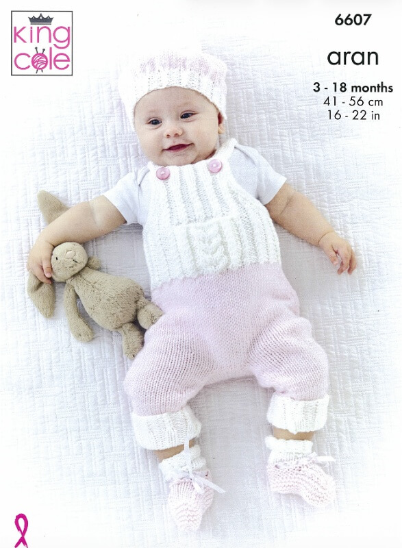 King Cole Cardigan, Dungarees, Hat and Bootees Pattern 6607