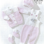 King Cole Cardigan, Dungarees, Hat and Bootees Pattern 6607