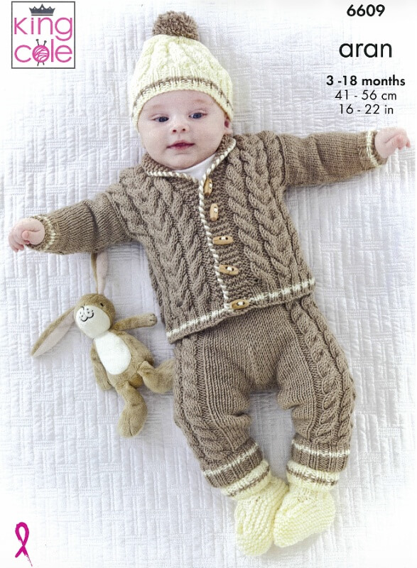 King Cole Jacket, Trousers, Sweater, Hat and Bootees Pattern 6609