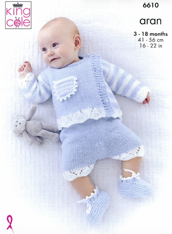 King Cole Cardigan, Pants, Top and Bootees Pattern 6610