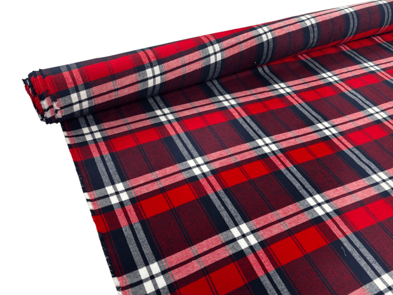 Large Red and Navy Plaid Brushed Cotton