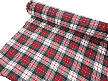 Red, White and Navy Check Brushed Cotton